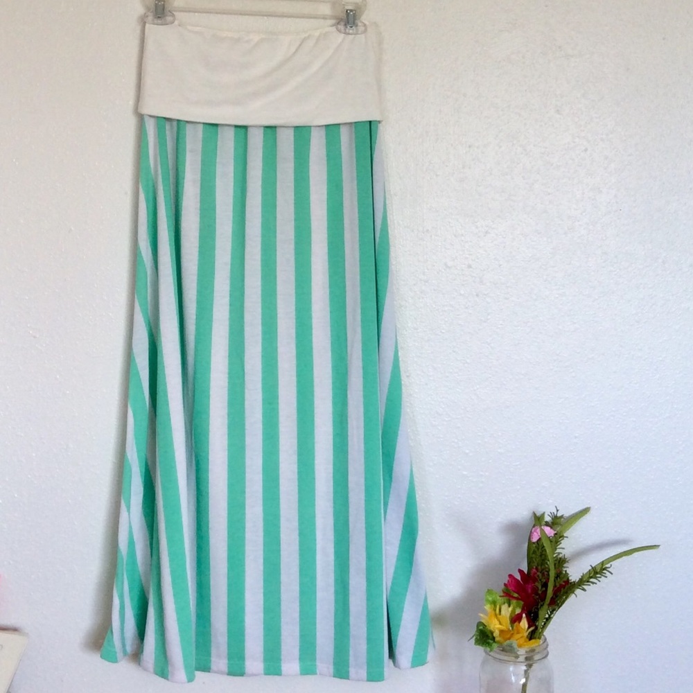 Julia brand | maxi skirt, teal white striped